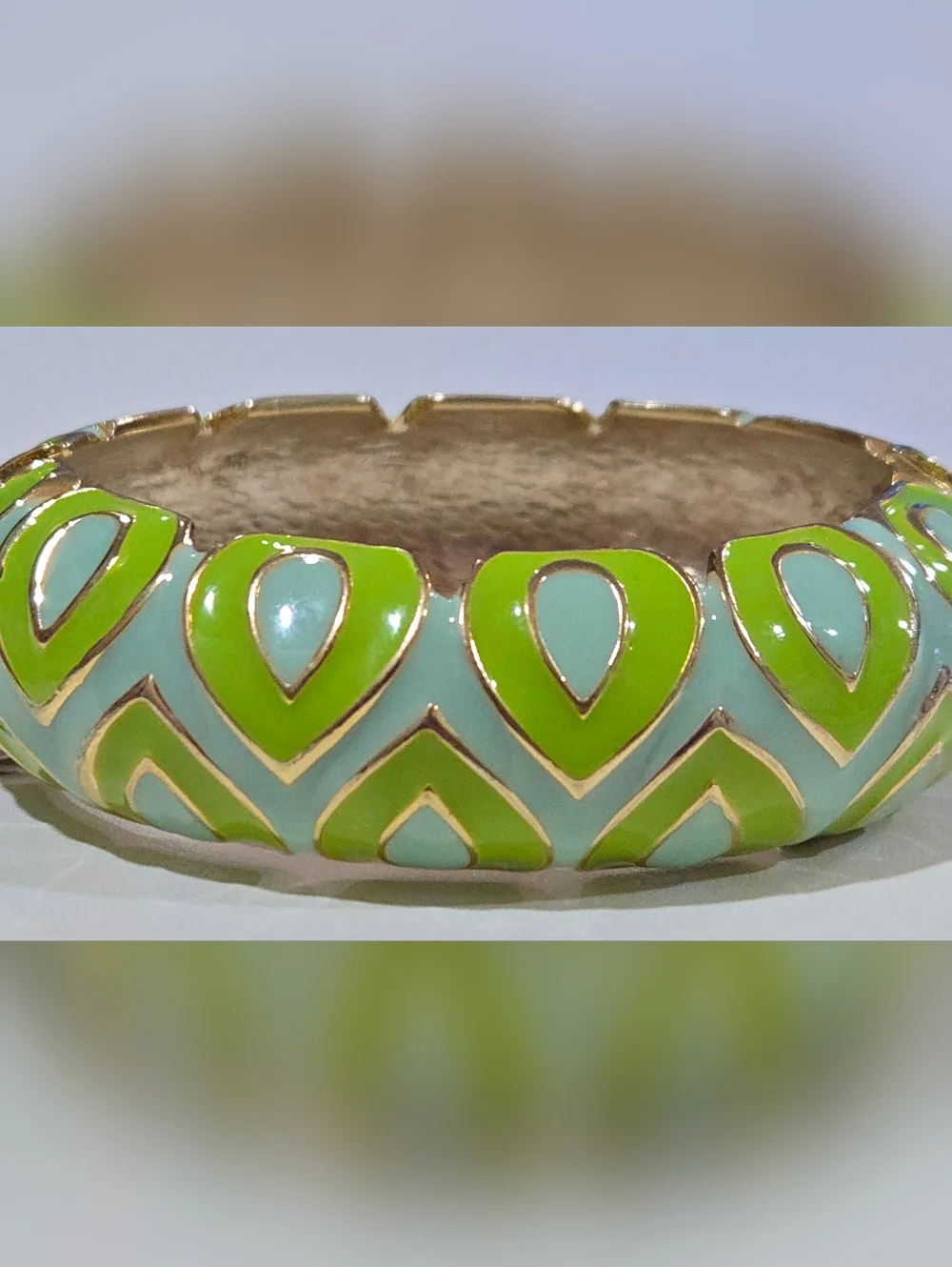 Sequin NYC Nordstrom Enamel Bangle Turquoise‎ & Lime Green Moorish Pattern NWT